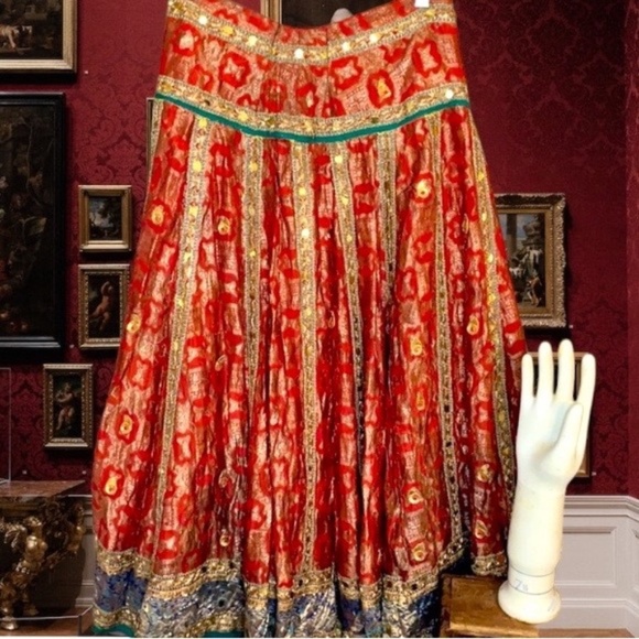 Vintage Work of Art Silk Beaded Ornate Embroidered Skirt Very Heavy